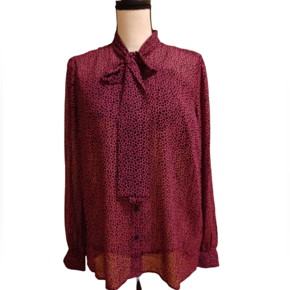 Michael Kors L Long Sleeve Button Down Giraffe Print Blouse Recycled Polyester